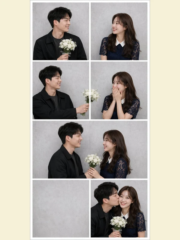 Adult couple photobooth sequence with flowers
